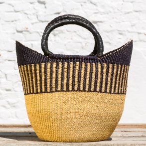 Hammershus fairtrade indkbskurv fra Ghana i natur og mrkebl