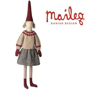 Maileg nissepige 2025 str 6, strik trje og nederdel p