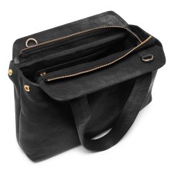 Depeche skuldertaske i sort kalveskind