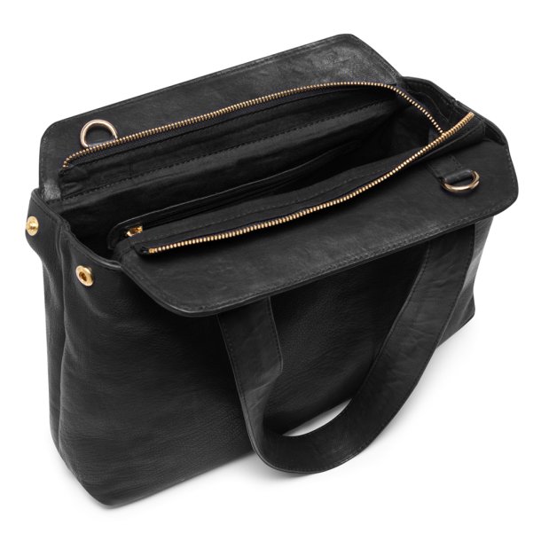 Depeche skuldertaske i sort kalveskind