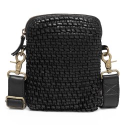 Depeche mobile taske i sort skind med flet foran