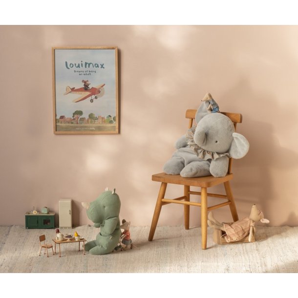 Maileg�s store bl�/gr� plys elefant