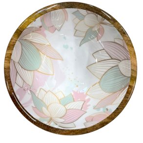 by Room salatsk�l i mangotr� med pink og bl� lotus blomster