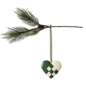 Maileg flettet julehjerte i metal, grn og hvid