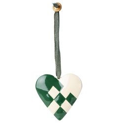 Maileg flettet julehjerte i metal, grn og hvid