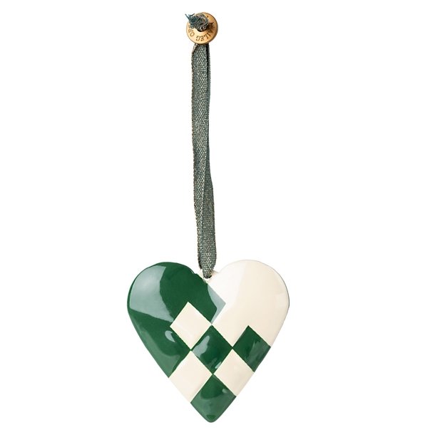 Maileg flettet julehjerte i metal, grn og hvid