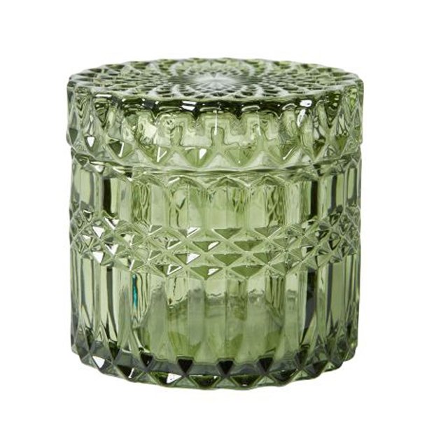 Speedtsberg krukke med l�g i gr�nt glas