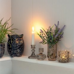 Speedtsberg fyrfadsstage i gr�t glas med m�nster