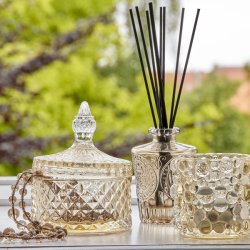 Speedtsberg krukke i gult glas med harlekin mnster og lg 