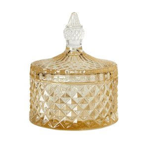 Speedtsberg krukke i gult glas med harlekin mnster og lg 