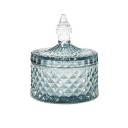 Speedtsberg krukke i bl�t glas med harlekin m�nster og l�g