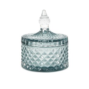 Speedtsberg krukke i bl�t glas med harlekin m�nster og l�g