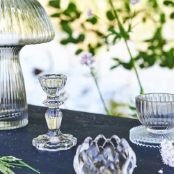 Speedtsberg lysestage og vase i varm gr og klar glas