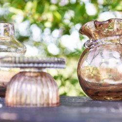 Speedtsberg lysestage og vase i varm gr og rosa 