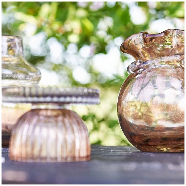 Speedtsberg lysestage og vase i varm gr og rosa 