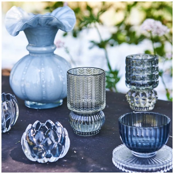 Speedtsberg lysestage og vase i bl og klar glas