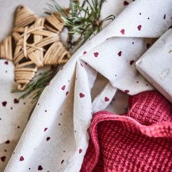 Ib Laursen viskestykke Emily natur med rde sm hjerter